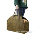 Heavy Duty Large Capacity Durable Fireplace Indoor Outdoor Storage Bags Wax Canvas Firewood Holder Log Carrier Tote Bag